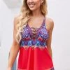 Tribal Print Double Spaghetti Strap Tankini Set