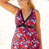 Plus Size Lace Stitching Floral Print Swimdress And Shorts