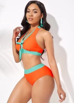 Contrast Bowknot High Waisted Bikini Set -Modlily 260363 P 16107630693832