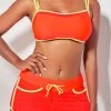 Double Strap Tie Front Contrast Piping Bikini Set