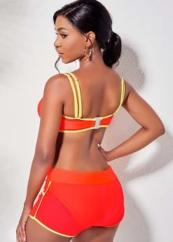 Double Strap Tie Front Contrast Piping Bikini Set -Modlily 260364 P 16215089118562