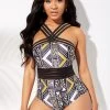 Tribal Print Cross Front One Piece Swimwear