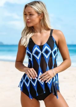 Geometric Print Hanky Hem Tankini Set -Modlily 260991 P 16128707360123