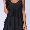 Black Layered Ruffle Hem Swimdress And Panty