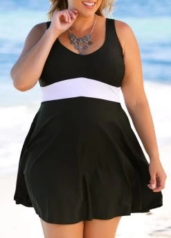 Plus Size Contrast Swimdress And Panty -Modlily 261960 P 16087772879292