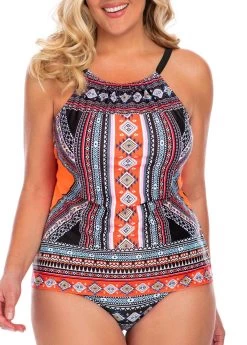 Plus Size Geometric Print Spaghetti Strap Tankini Set -Modlily 261981 P 16087743700162