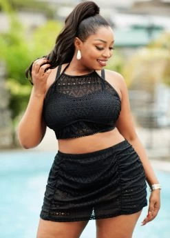 Plus Size Lace Stitching High Waisted Bikini Set -Modlily 262257 P 16169830400812