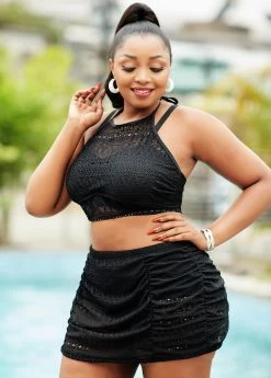 Plus Size Lace Stitching High Waisted Bikini Set -Modlily 262257 P 16169830402914