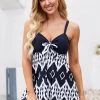 Tribal Print Spaghetti Strap Drawstring Side Tankini Set