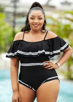 Flounce Plus Size Contrast Stitch One Piece Swimwear -Modlily 262536 P 16168112212113
