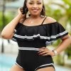 Flounce Plus Size Contrast Stitch One Piece Swimwear