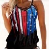 American Flag Print Drawstring Side Tankini Set