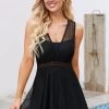 Lace Up Back Solid Swimdress And Panty