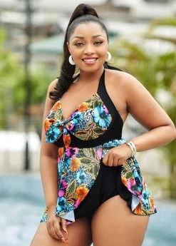 Plus Size Asymmetric Hem Swimdress And Panty -Modlily 262677 P 16168333683432