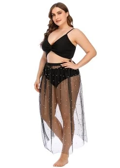Plus Size Twist Front Mesh Beaded Bikini Set -Modlily 262740 P 1609322170895