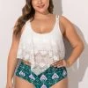 Plus Size Lace Stitching Floral Print Bikini Set