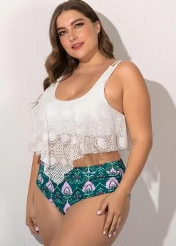 Plus Size Lace Stitching Floral Print Bikini Set -Modlily 263213 P 1610693999899
