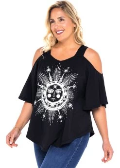 Plus Size Cold Shoulder Astrology Print T Shirt -Modlily 263403 P 16139699693672