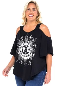 Plus Size Cold Shoulder Astrology Print T Shirt -Modlily 263403 P 16139699696963