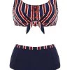 Bowknot Striped High Waisted Bikini Set