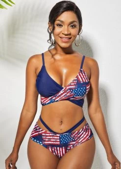 American Flag Print Cross Tie Back Bikini Set 7 American Flag Print Cross Tie Back Bikini Set -Modlily 263840 P 16215025806093