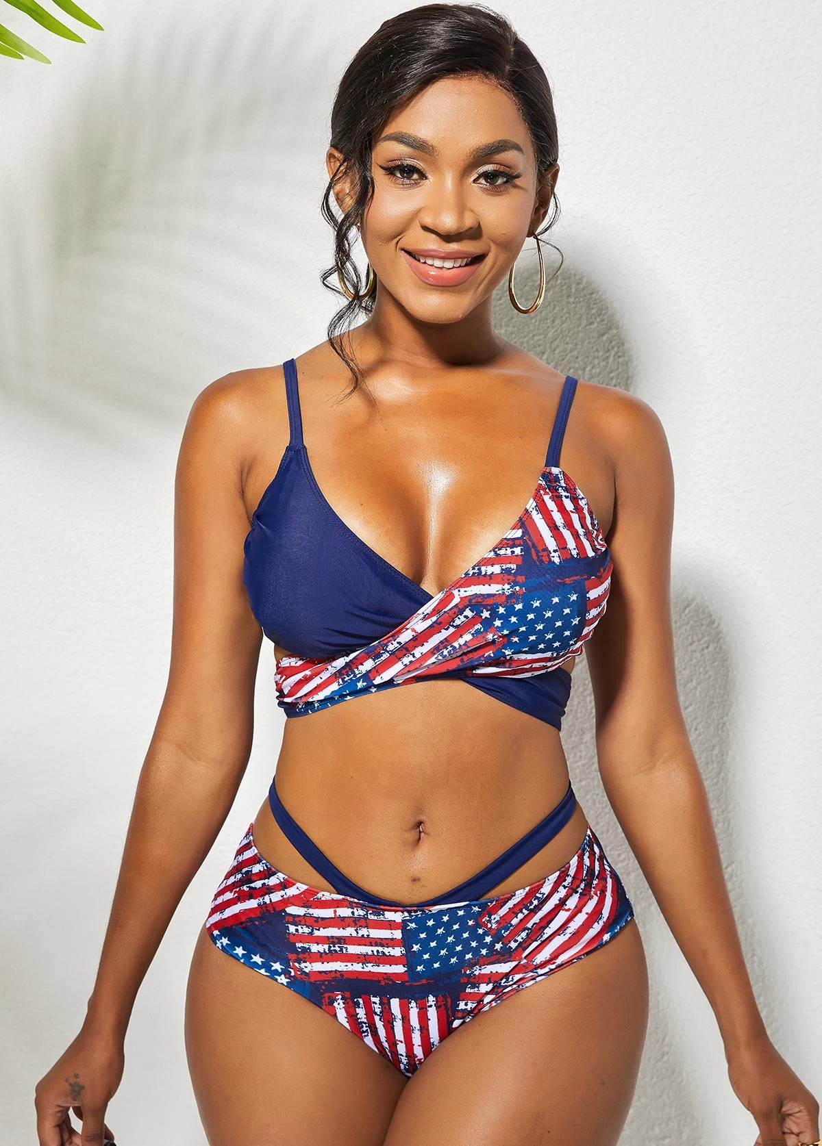 American Flag Print Cross Tie Back Bikini Set 4 American Flag Print Cross Tie Back Bikini Set - Image 4
