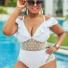 Plus Size Lace Stitching Ruffle One Piece Swimwear