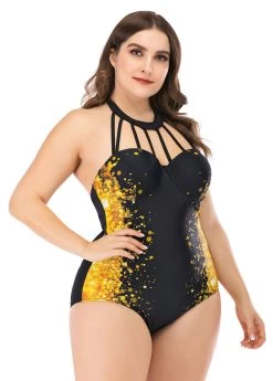 Plus Size Printed Halter One Piece Swimwear -Modlily 264474 P 1611040874407