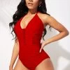 Halter Ladder Cutout Red One Piece Swimwear