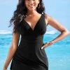 Tie Side Shirred V Neck Solid Swimdress And Panty
