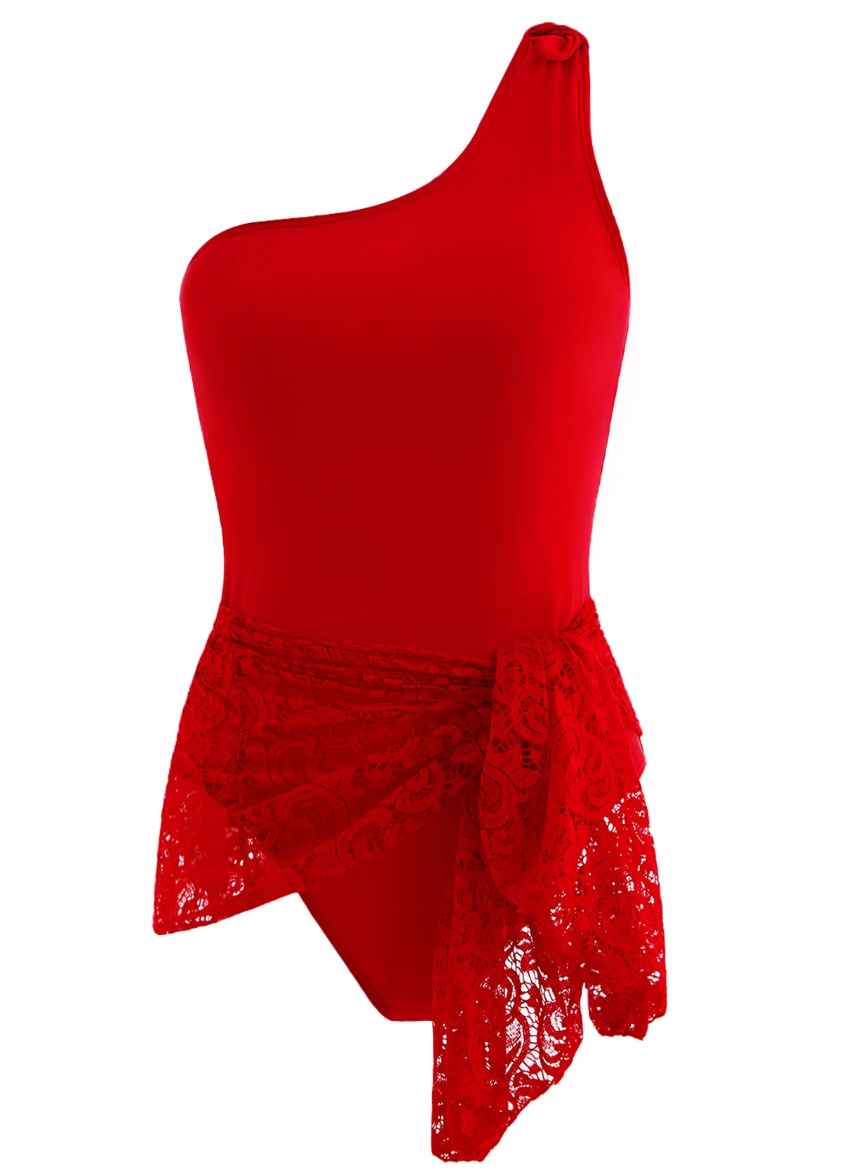 Lace Stitching Tie Front One Piece Swimdress 1 Lace Stitching Tie Front One Piece Swimdress