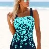 Drawstring Side Printed Wide Strap Tankini Set