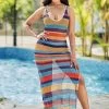 Rainbow Stripe Side Slit Cover Up