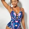 Tribal Print Spaghetti Strap Cutout One Piece Swimwear