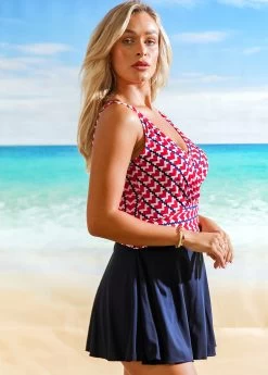 Heart Print Tie Side Swimdress And Shorts -Modlily 265994 P 16173405056723