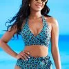Halter Leopard High Waisted Bikini Set