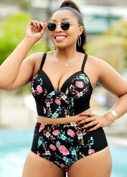 Plus Size Floral Print High Waisted Bikini Set -Modlily 266095 P 16171738460833