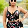 Plus Size Floral Print High Waisted Bikini Set