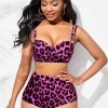 Leopard Print High Waisted Double Strap Bikini Set