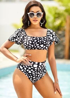 Geometric Print Lantern Sleeve Bikini Set -Modlily 266687 P 16188871274274