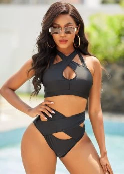 High Waist Cross Strap Bikini Set -Modlily 266747 P 16184705310072