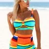 Plus Size Colorful Striped High Waisted Bikini Set