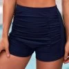 Ruched High Waisted Navy Blue Swim Shorts
