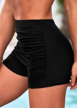 Black Ruched High Waisted Swim Shorts -Modlily 266944 P 16159722370472