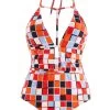 Geometric Print Halter Cutout One Piece Swimwear