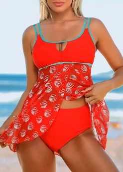 Double Straps Contrast Stitch Polka Dot Swimdress And Panty -Modlily 267313 P 16225169503943