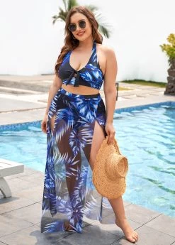 Plus Size Leaf Print High Waisted Bikini Set -Modlily 267581 P 16181947520483