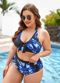 Plus Size Leaf Print High Waisted Bikini Set -Modlily 267581 P 16181947529292