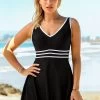 Contrast Wide Strap V Back Swimdress And Shorts