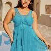 Plus Size Lace Crossover Hem Swimdress And Shorts